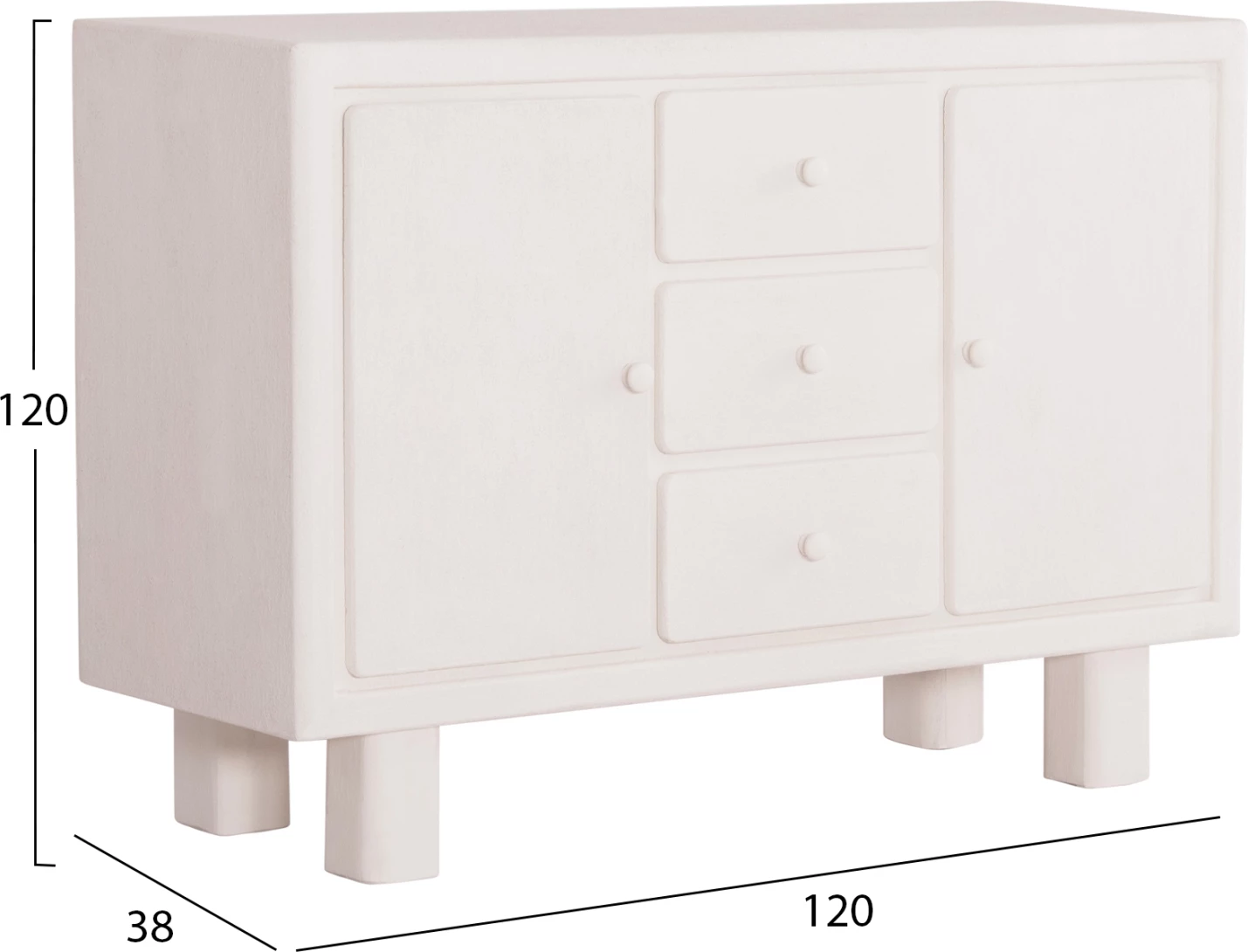 Buffet serije Santorini FH18048 MDF v barvi umazano bele - 3 predali & 2 vrata 120x38x80Hcm