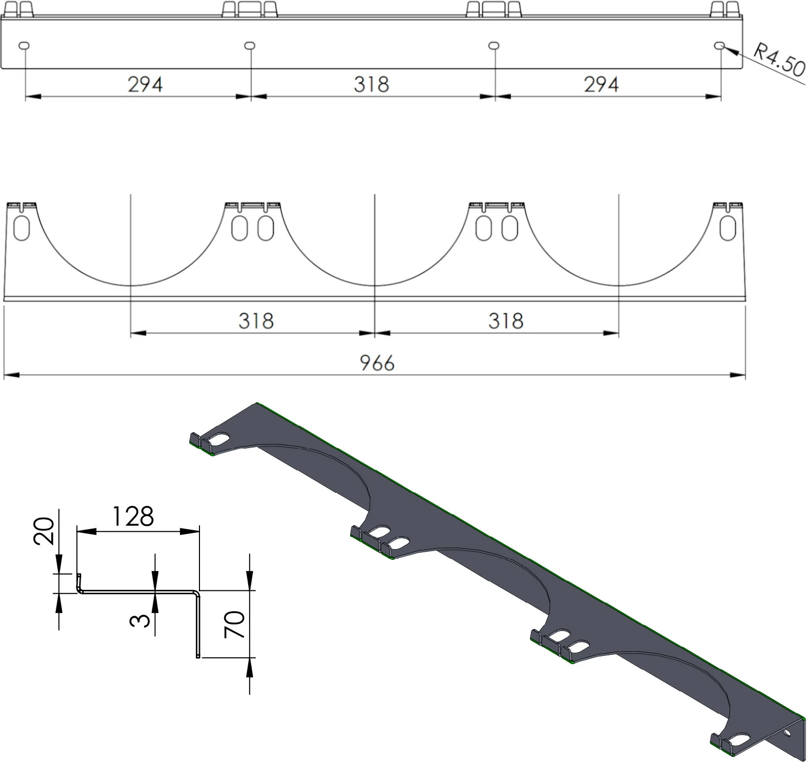 Stenski nosilec za 3 jeklenke plina Pro-Line 1013441, premer do 250 mm, siv
