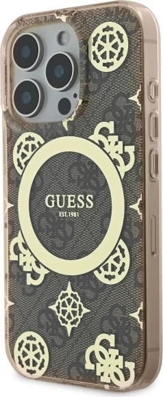 Ovitek za telefon MagSafe IML Peony On 4G, Guess, za iPhone 16 Pro Max, rjav