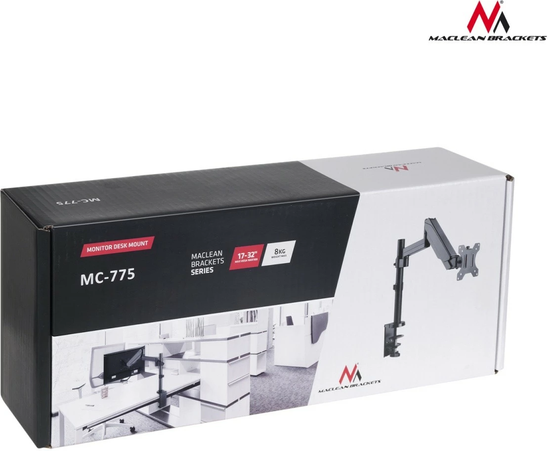 Monitorni nosilec z nastavljivo plinsko roko Maclean MC-775, 17-32\", črn