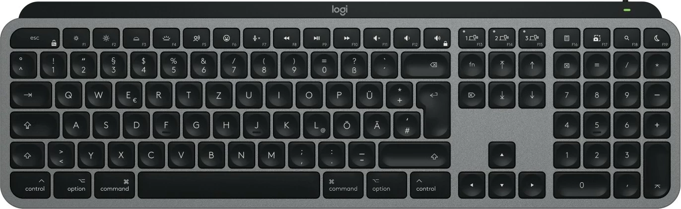 Brezžična tipkovnica za Mac MX Keys S Logitech, RF + Bluetooth, škarjasti tipki, QWERTZ, aluminij, črna