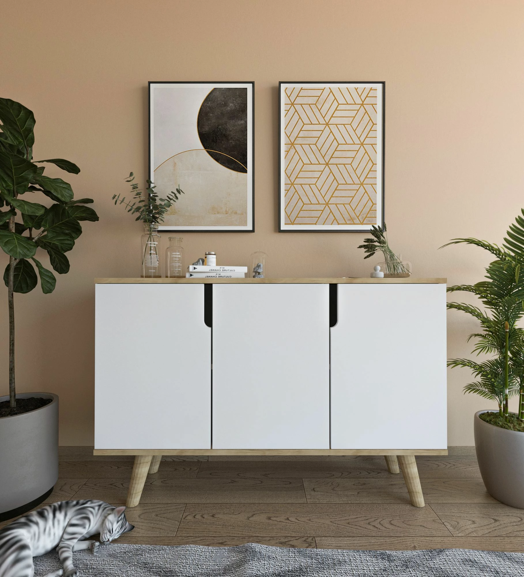 Konzola Verona 120, hrast safir, bela - Skye Decor