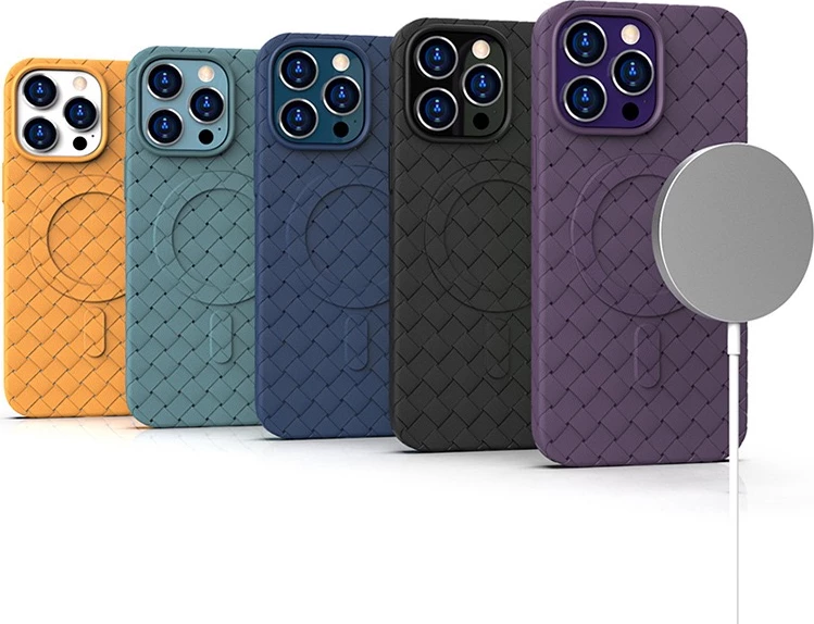 Zaščitni ovoj Hurtel Woven Case za iPhone 15 Pro, MagSafe, temno moder