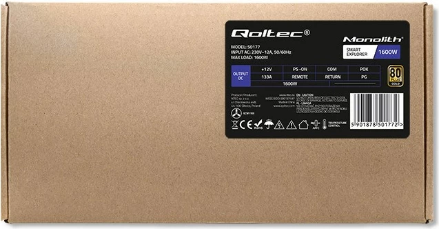 Napajalnik za računalnik 1600 W Qoltec 50177, 80 PLUS Gold, srebrn