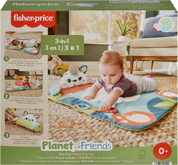 Tapet aktivnosti za dojenčke, z 2 igračami, večbarven, Fisher-Price Planet Friends Roly-Poly Panda