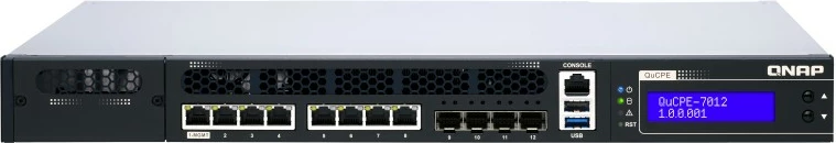 NAS sistem QNAP QuCPE-7012-D2146NT, Intel Xeon D-2146NT, 32 GB RAM, 8x2,5GbE, 4x10GbE, 1U rack, črn