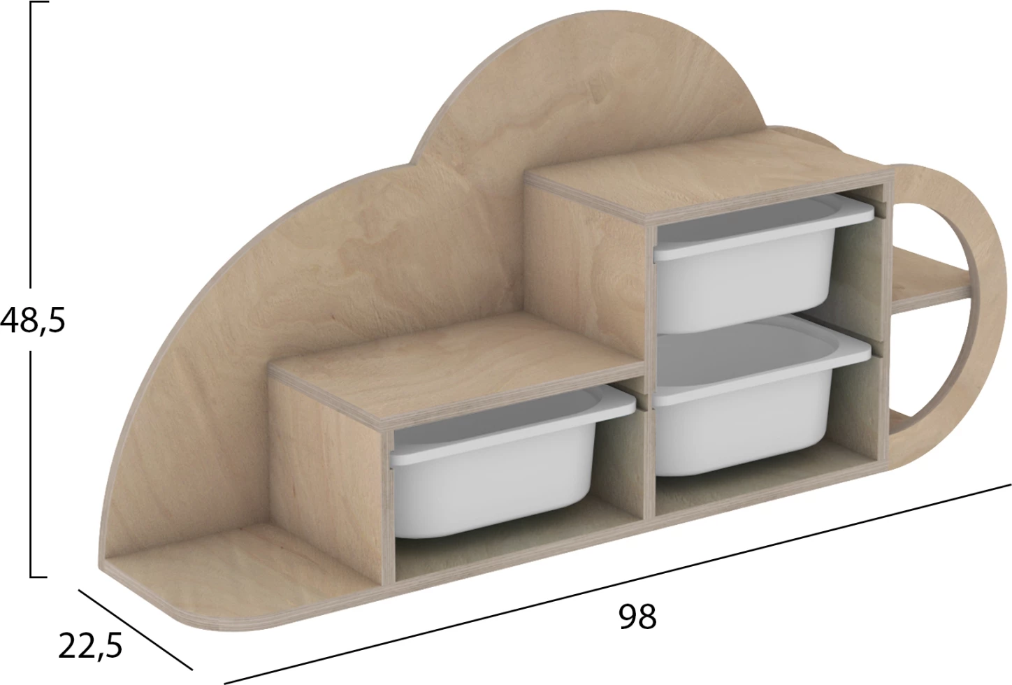 Stenska polica COBB FH18227.03 iz breze v naravni-svetlo modri barvi s plastičnimi predali 98x22,5x48,5H cm