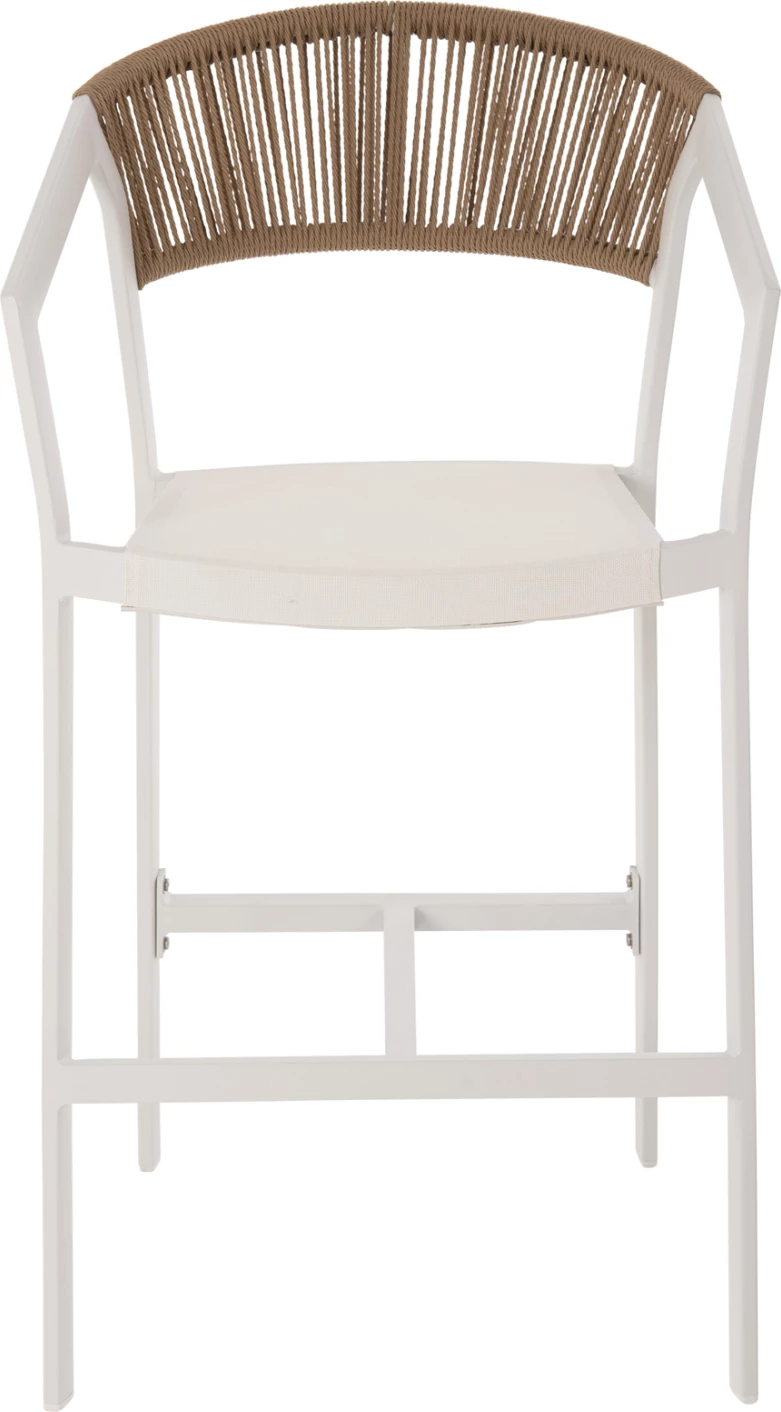 Barski stol iz aluminija bele barve FH5892.12 srednje višine z nasloni za roke - ratan in tekstil 56.5x57x99.5 cm