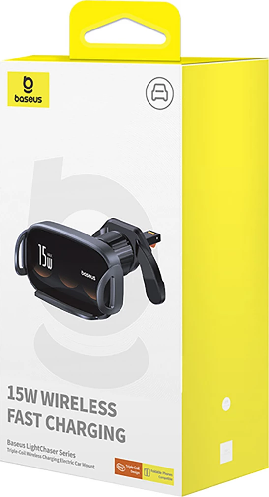 Brezni polnilec z brezžičnim polnjenjem 15W Baseus LightChaser BS-CM029 za avto, črn