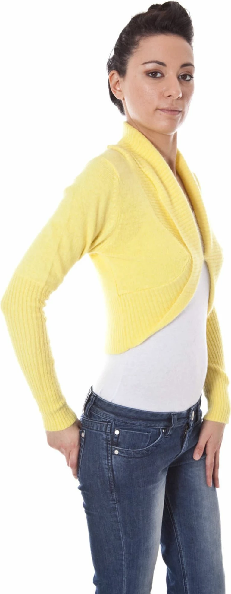 Pleten pulover shrug DATCH, ženski, rumen