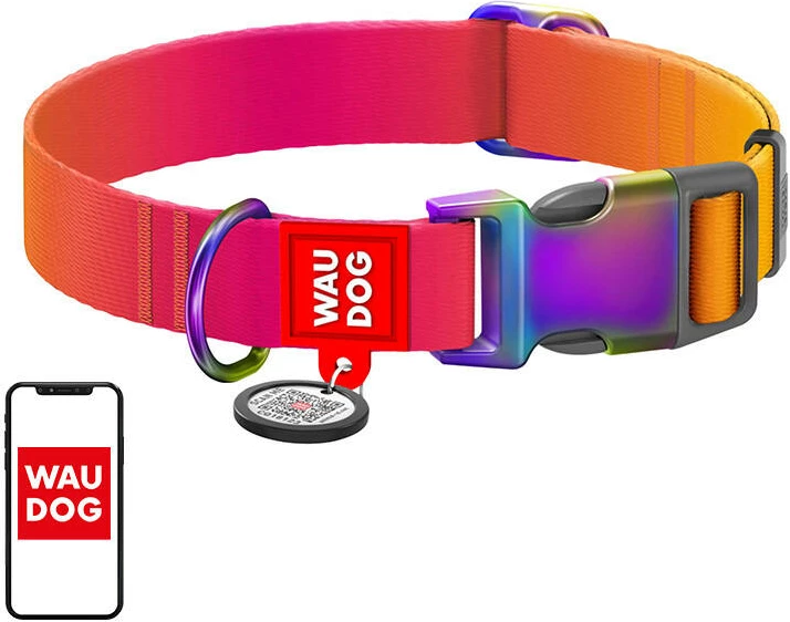 Ovratnica za zelo velike pse, Waudog, XL, rPET, z QR kodo, oranžna