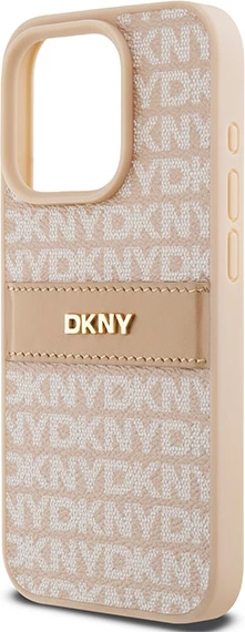 Ovitek za telefon z metalnim logotipom DKNY Mono Stripe za iPhone 15 Pro, roza