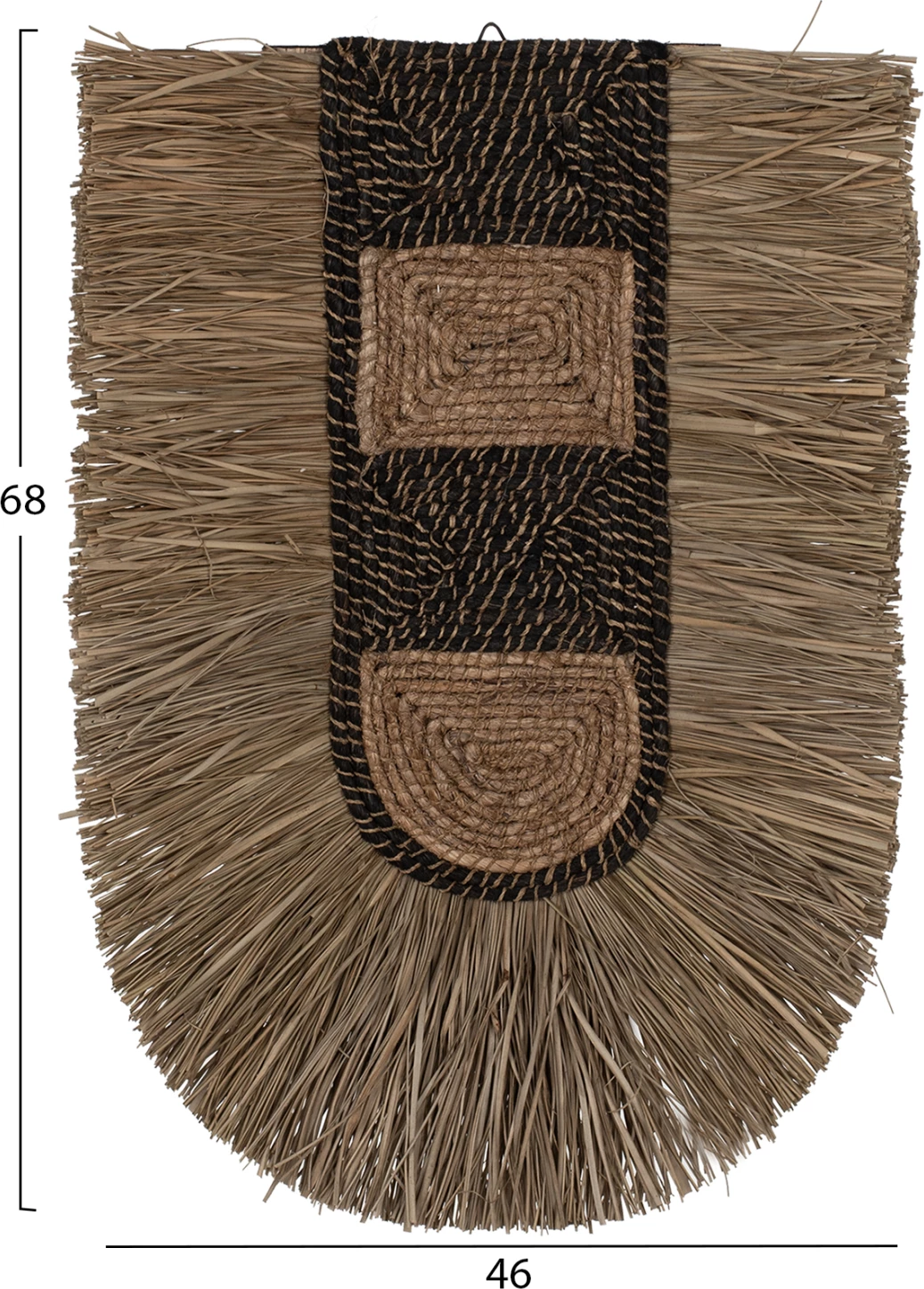Stenski dekor iz trave in vlaknenih abaka vlaken, naravna in črna, 46x8x68 cm, FH7793