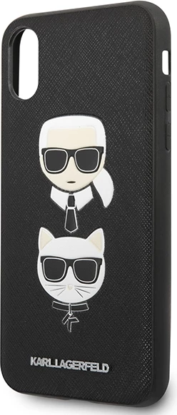 Elegantna zaščitna prevleka za iPhone XS Max, Karl Lagerfeld Saffiano Karl&Choupette Head, črna