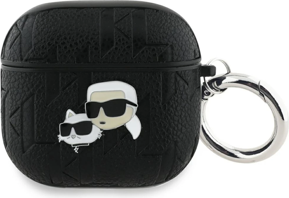 Ovitek za AirPods 4 Karl Lagerfeld Monogram Karl & Choupette Head, črn