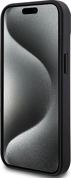 Ovitek za telefon iz umetnega usnja z natisnjenim vzorcem, kovinski logotip, MagSafe — DKNY za iPhone 15/14/13, črn