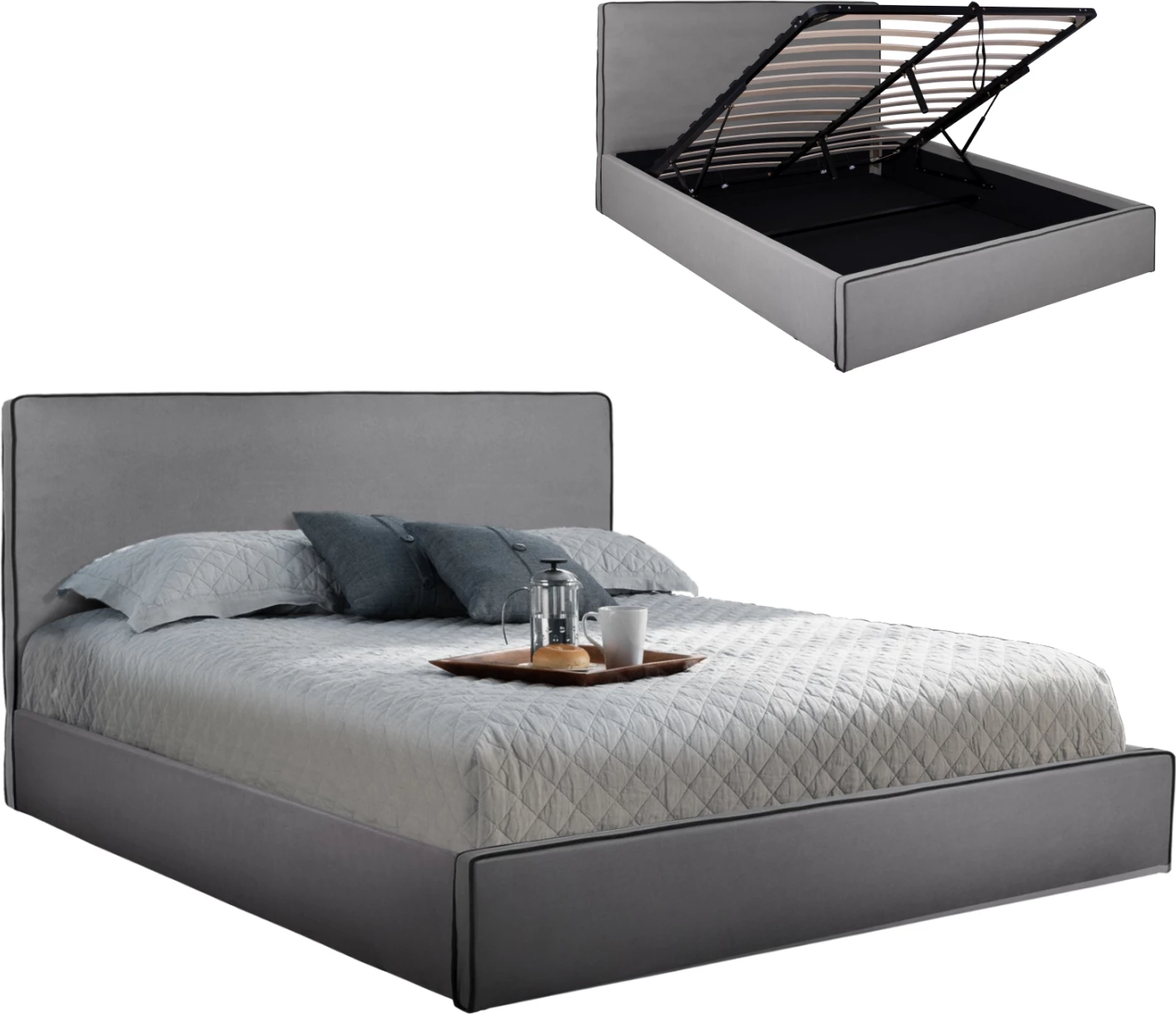 Postelja Allie FH584.01 160x200 cm s shranjevalnim prostorom in sivo tkanino