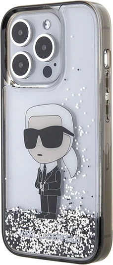 Ovitek za telefon Ikonični tekoči bleščice za iPhone 15 Pro, prozoren, Karl Lagerfeld