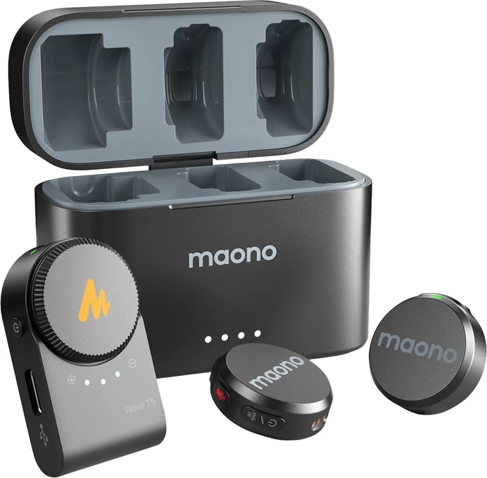 Dvojni brezžični mikrofon, Maono WM650 A2, 2 oddajnika, za kamero in telefon, črn