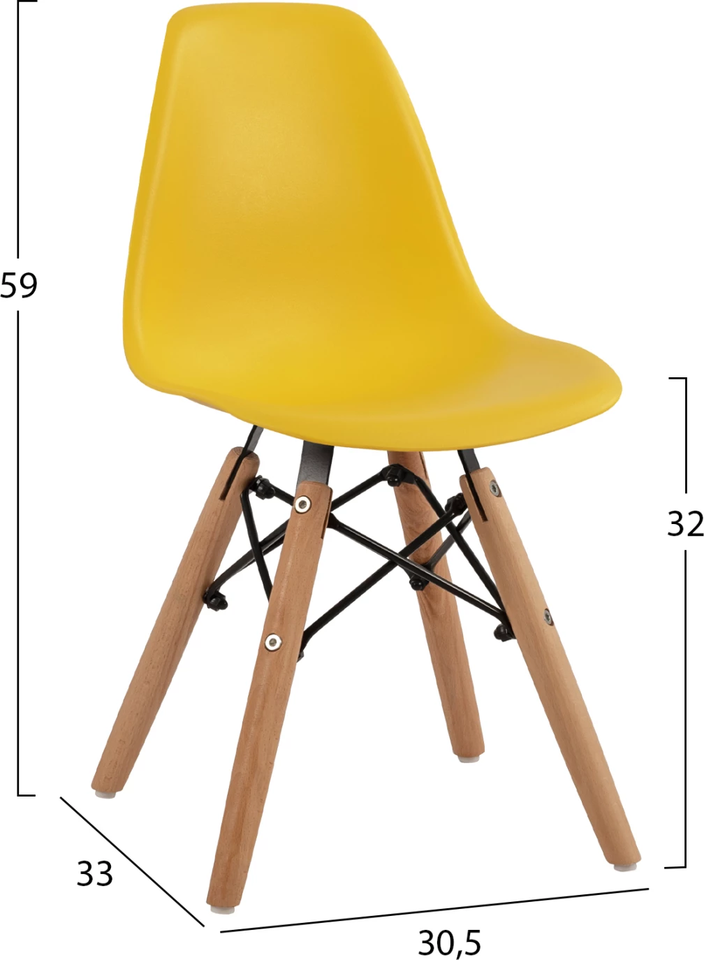 Stol Twist Kid FH8453.04 z lesenimi nogami in sedežem Rumena PP 30,5x33x59 cm, set 4 kosov