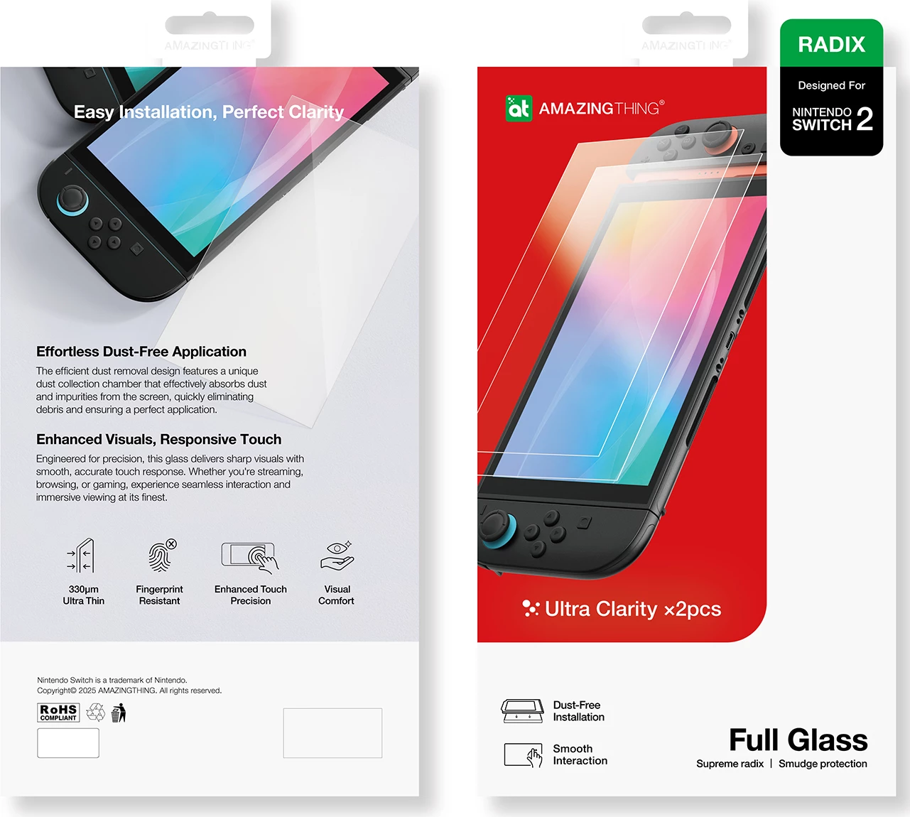 Zaščitno kaljeno steklo Radix Full Glass AmazingThing za Nintendo Switch 2, 2 kosa
