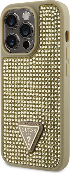 Zaščitni ovitek z okraski Guess GUHCP14LHDGTPD za iPhone 14 Pro 6,1", Rhinestone Triangle, zlato