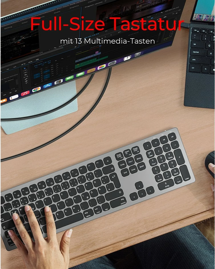 Brezilska tipkovnica full-size KeySonic KSK-8023BTRF, brezžična, Bluetooth, QWERTZ, antracit/črna