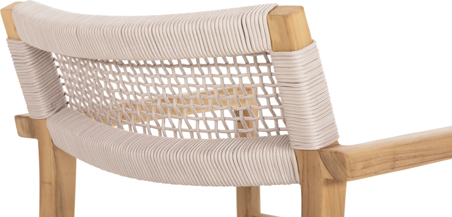 Stol Charlotte iz tikovine v naravni barvi in bež vrvi 58x61x81H cm