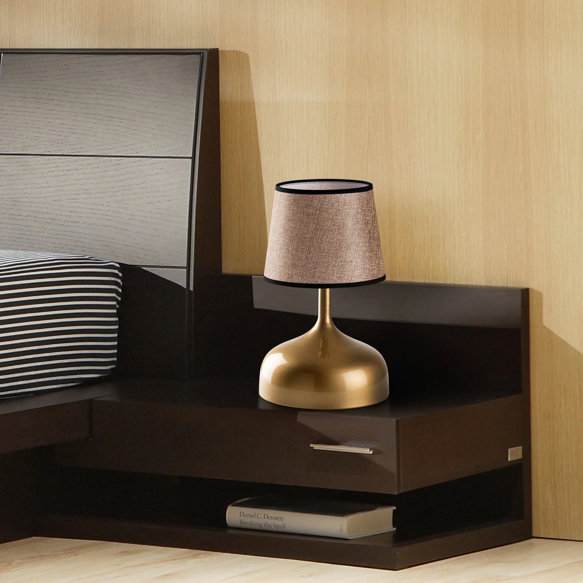 Namizna svetilka v obliki žarnice, zlate in bež barve, Opviq, 31x31x50 cm