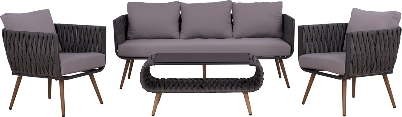 Set dnevne sobe 4 kosi aluminij z ratanom siva FH5282.11