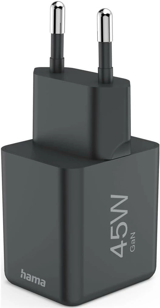 Kompakten in učinkovit polnilec Hama Supermini GaN 45W PD/QC, USB-C, črn
