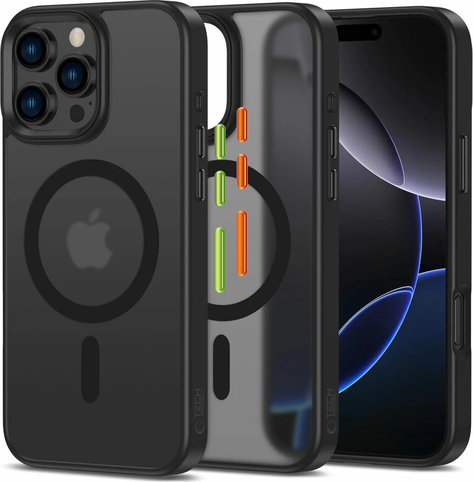 Ovitek za telefon MagSafe, Tech-Protect MagMat za iPhone 16 Pro, komplet 3, črn polprosojen