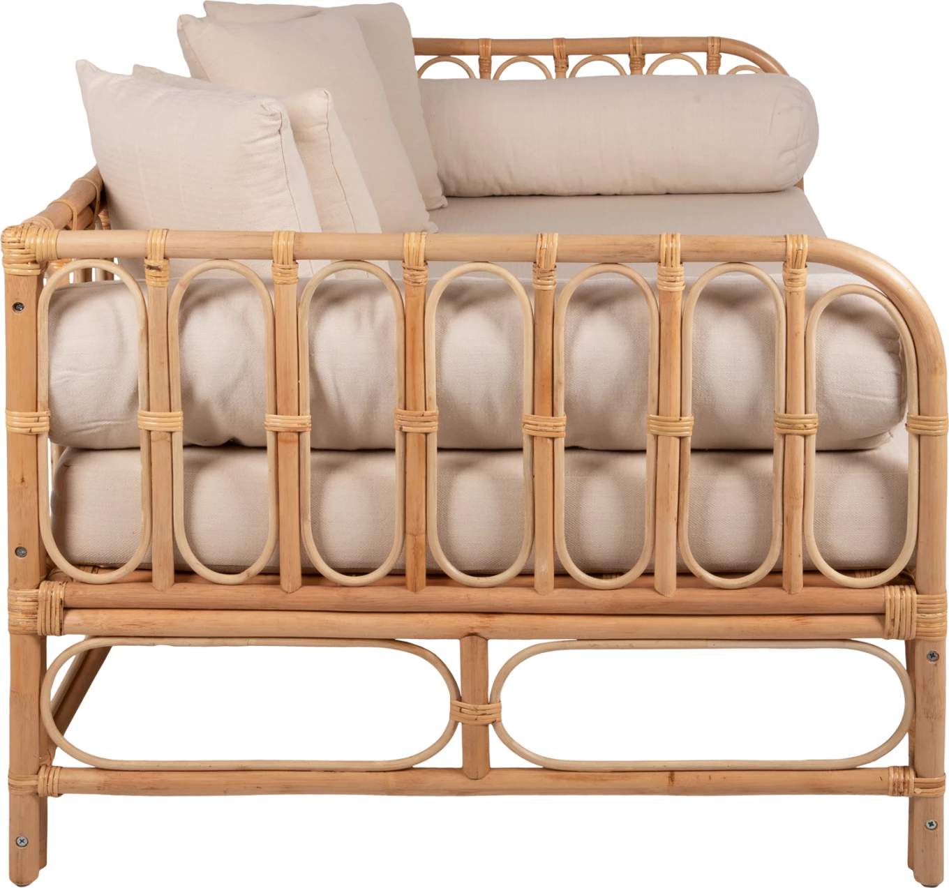 Ležalnik kavč LIGNANO FH9660 iz ratana v naravni barvi z bež blazinami 200x100x75Hcm