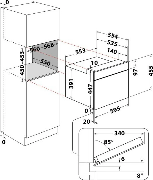 Vgradna mikrovalovna pečica, Whirlpool WMW57DHMX, 40 L, žar + vroči zrak, upravljanje na dotik, spodnje odpiranje, črno/nerjaveče