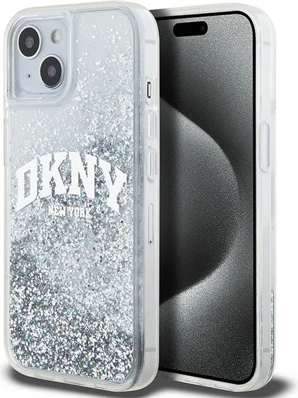 Ovitek za telefon s tekočimi bleščicami in velikim logotipom za iPhone 15/14/13, DKNY, bel
