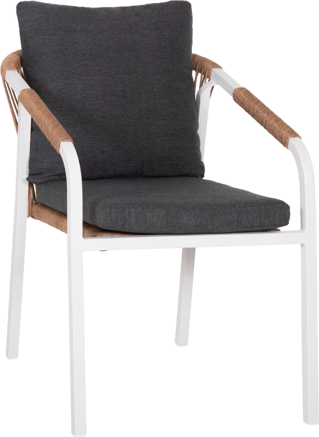 Fotelj MAERLY FH6051.01 bel aluminij-antracit blazine-P.E. ratan v svetlo rjavi barvi 55,5x62,5x85Hcm