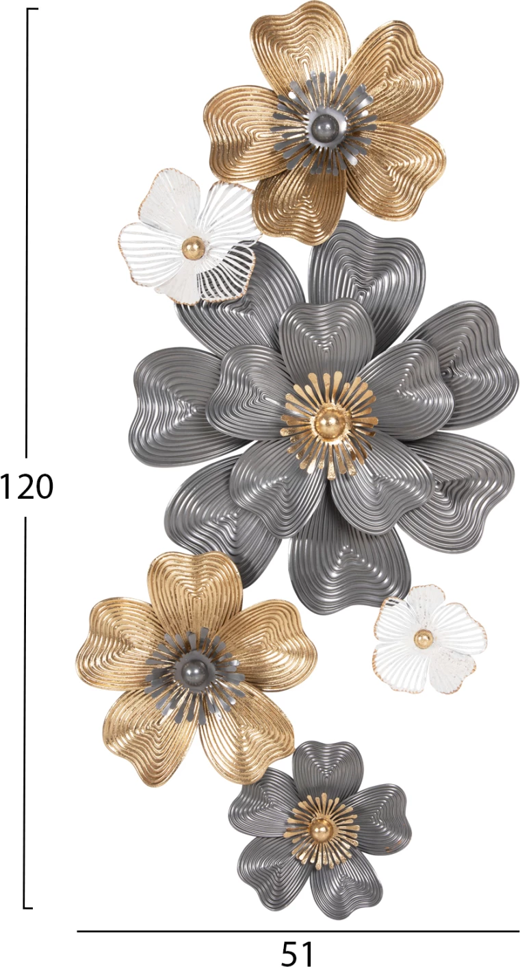 Stenska dekoracija FH4214 kovinska v beli-sivi-zlati 51x7,5x120 cm