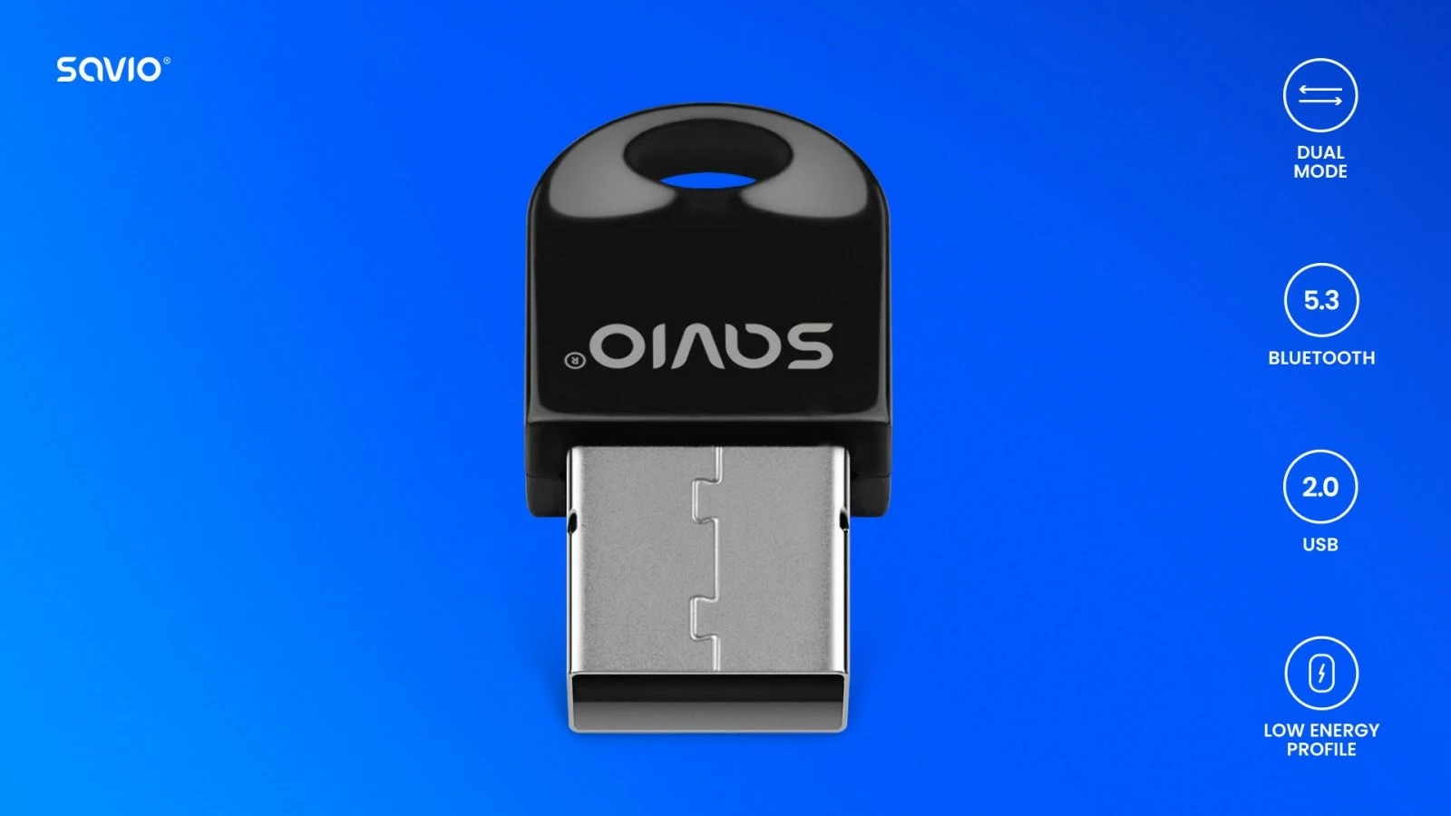 Bluetooth adapter USB, Bluetooth 5.0, črn Savio BT-050