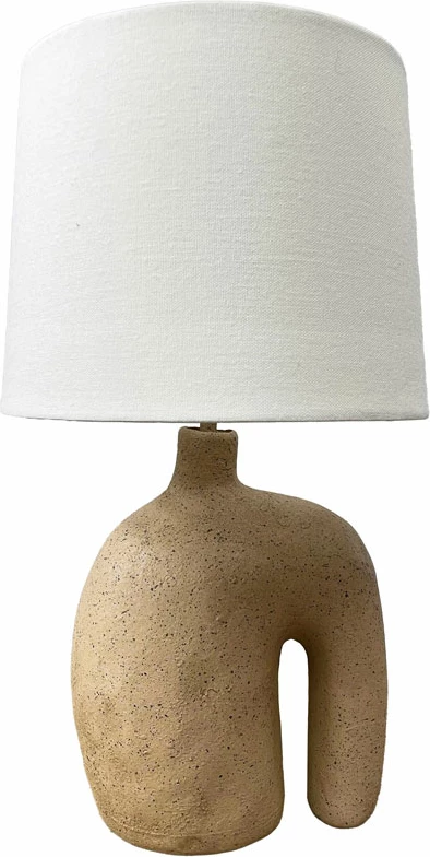 Namizna svetilka SHADE ON C, podstavek iz terakote, bel tkaninski senčnik, 22x22x40.5cm