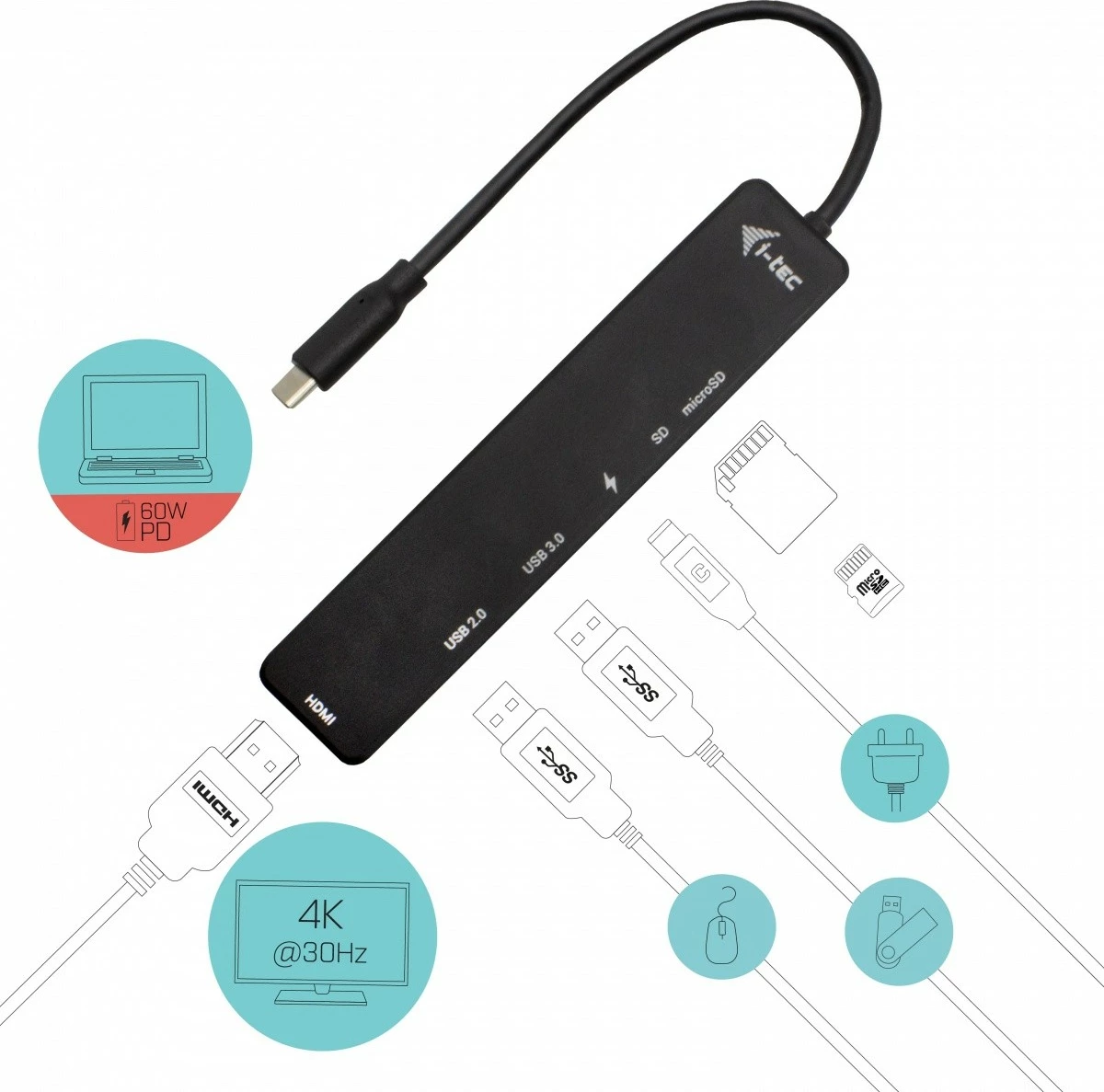 Računalniško ohišje USB-C, HDMI 4K, Power Delivery 60W i-tec C31TRAVELEASYDOCKPD, črno