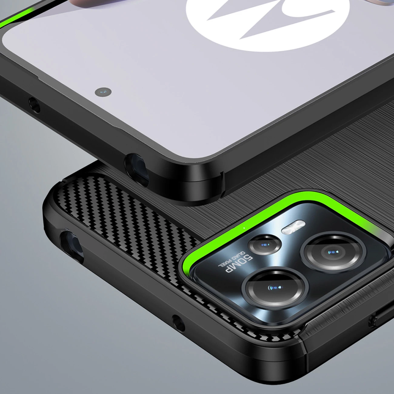 Ovitek za telefon Hurtel Carbon za Motorola Moto G53/G13, TPU, črn