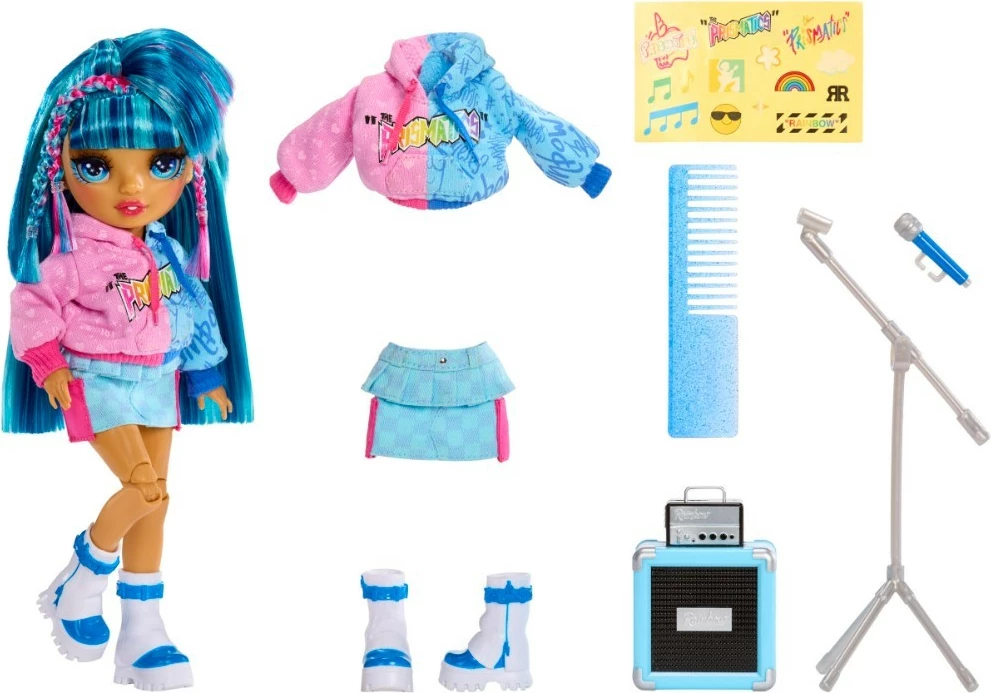 Kukla z glasbenimi dodatki Rainbow High Jr High Skyler, 23 cm, modro-roza