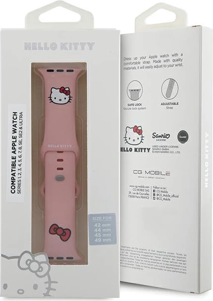 Silikonski pašček za Apple Watch Hello Kitty, 42/44/45/49 mm, rožnat