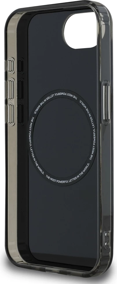 Zaščitni ovoj z belim krogom BMW IML MagSafe za iPhone 16e, črn