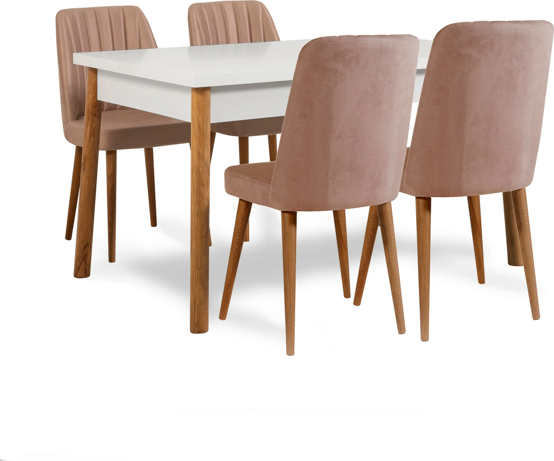 Raztegljiva jedilna miza z 4 stoli, 5-delni set, Skye Decor, barva beli kamen Santiago