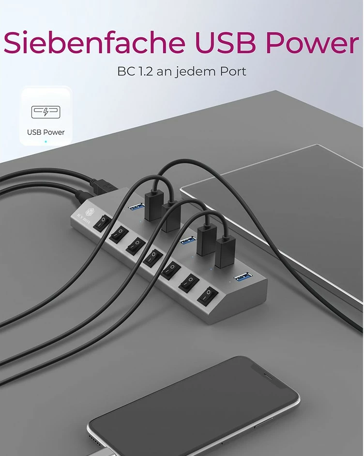 USB razdelilnik ICY BOX IB-HUB1701-C3, 7 vrat, USB 3.2, aluminij, antracit