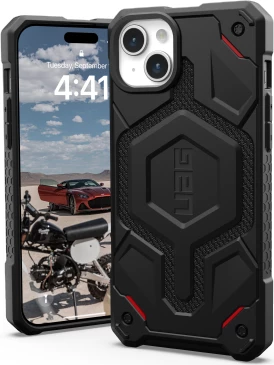 Trden ovitek z 5-slojno zaščito, MagSafe, kevlar, črn — UAG Monarch Pro za iPhone 15 Plus