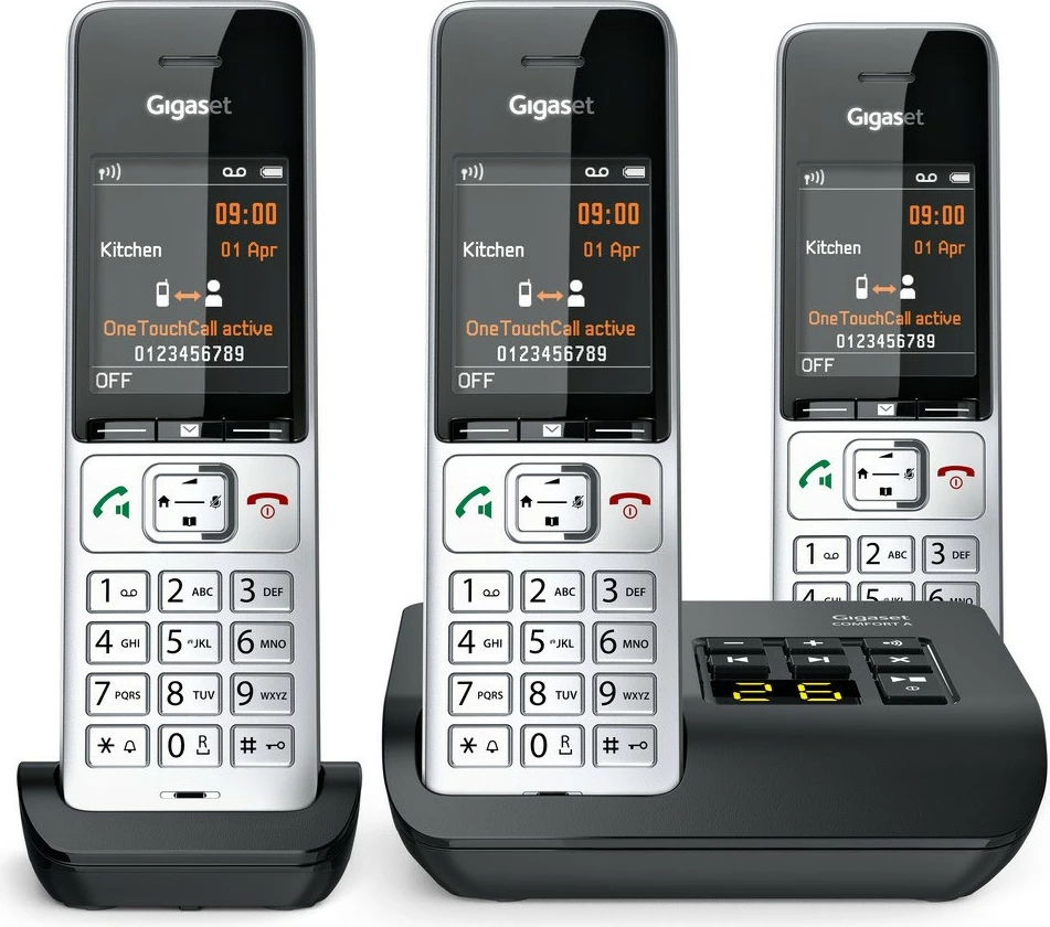Analogni/DECT telefon Gigaset COMFORT 500A Trio, z napeljavo, zvočnik, 200 stikov, ID klica, črn/šampanec