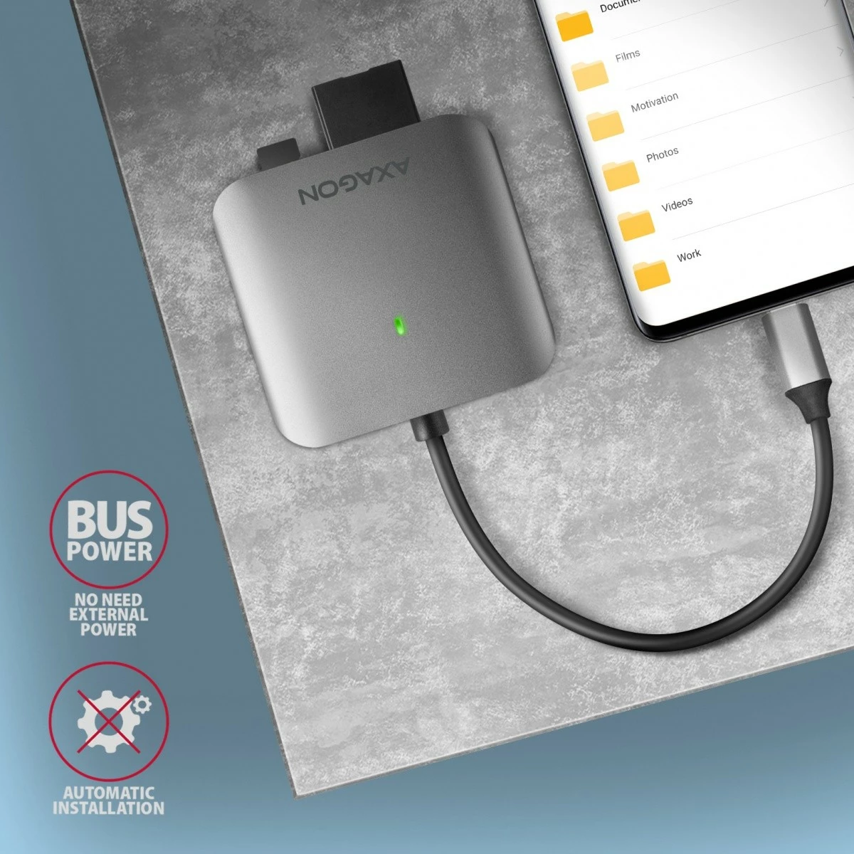 Bralnik kartic AXAGON CRE-S3C, USB-C, 3 reže, aluminij, siv