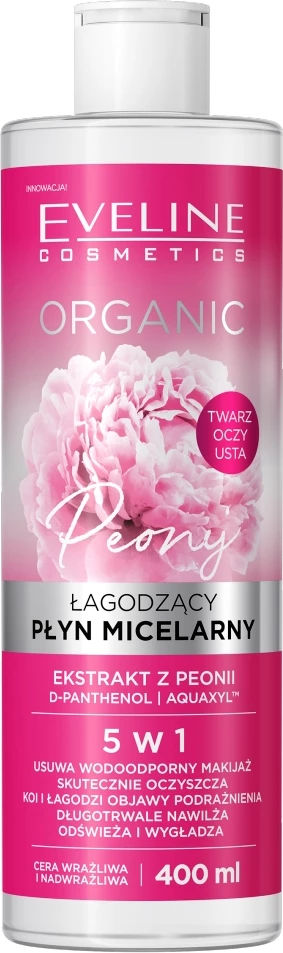 Micelarna voda za čiščenje s peonijo Eveline Cosmetics Organic Soothing, za ženske, 400 ml